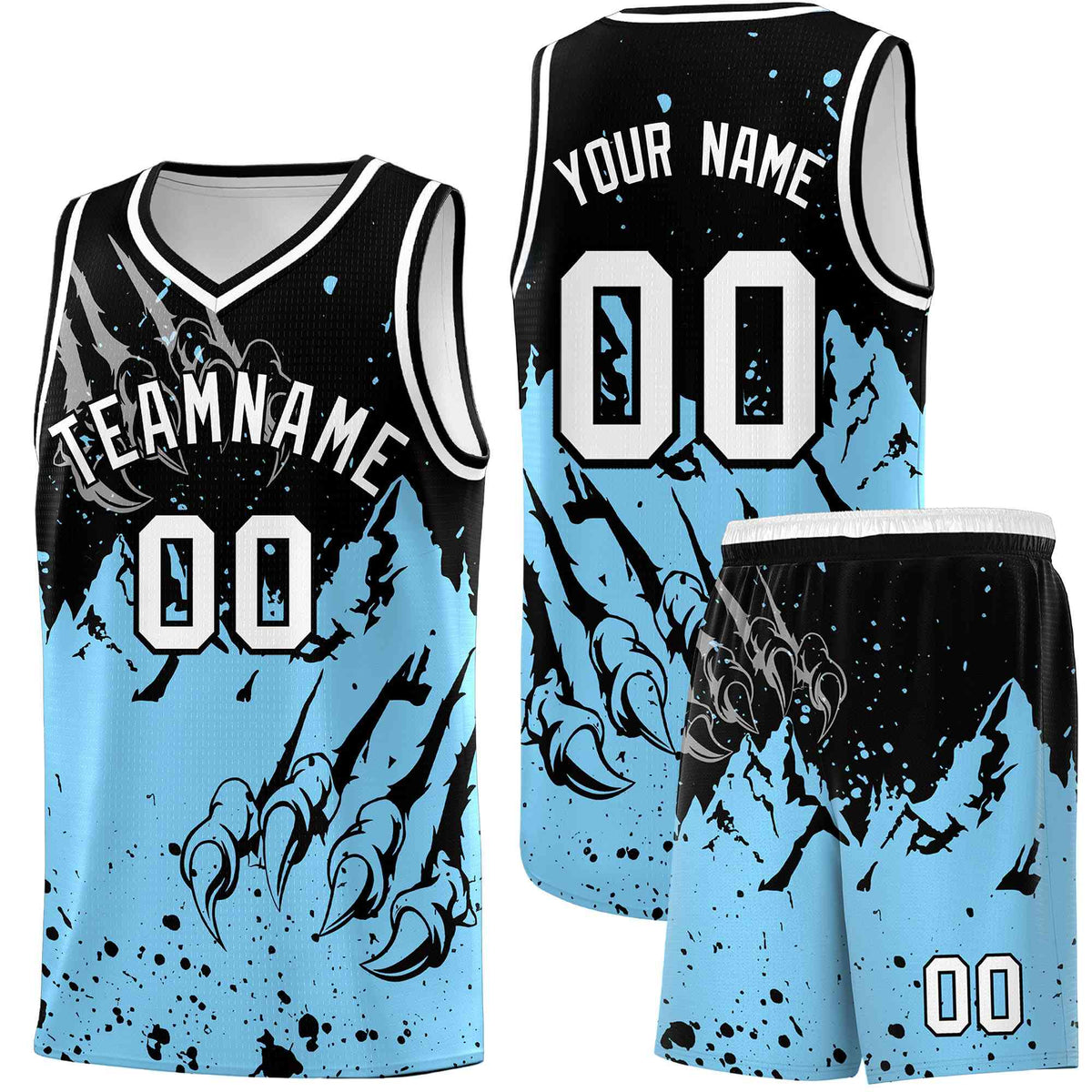 Custom Black Light Blue Snow Mountain Beast Pattern Sports Uniform Basketball Jersey