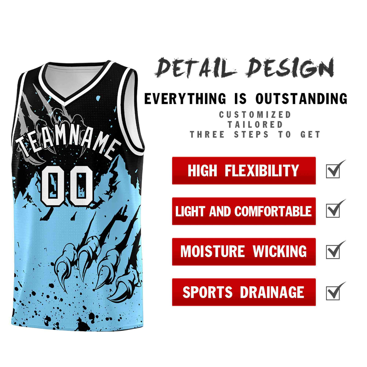 Custom Black Light Blue Snow Mountain Beast Pattern Sports Uniform Basketball Jersey