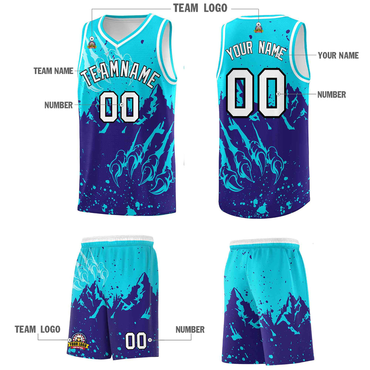 Custom Sky Blue Royal Snow Mountain Beast Pattern Sports Uniform Basketball Jersey