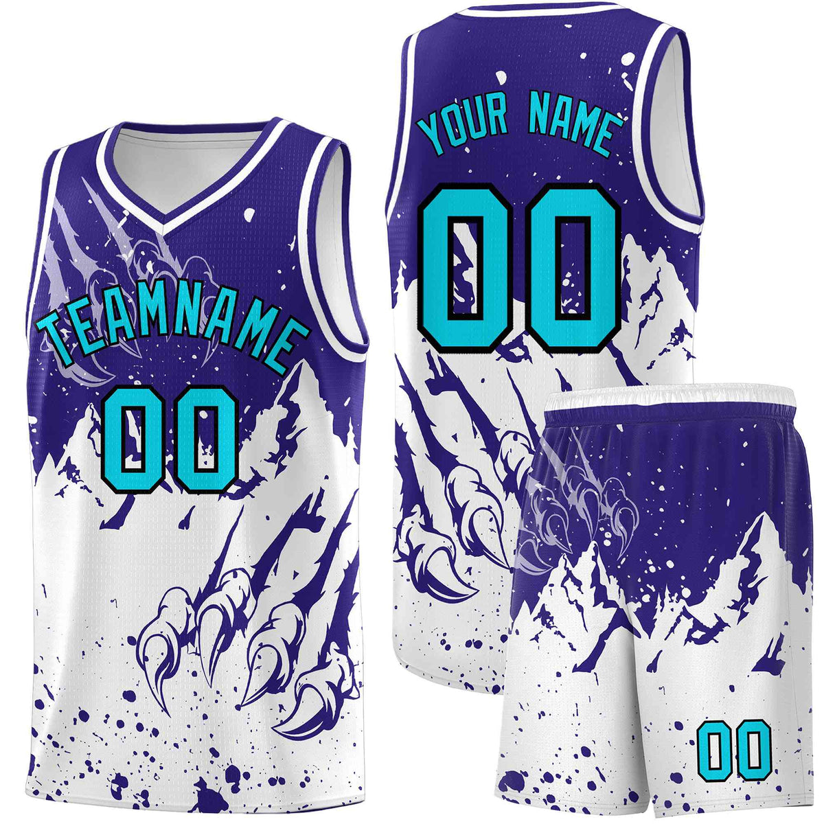 Custom Royal White Snow Mountain Beast Pattern Sports Uniform Basketball Jersey