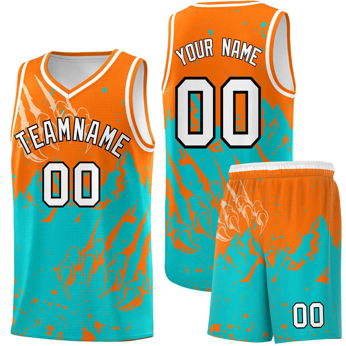 Custom Orange Aqua Snow Mountain Beast Pattern Sports Uniform Basketball Jersey