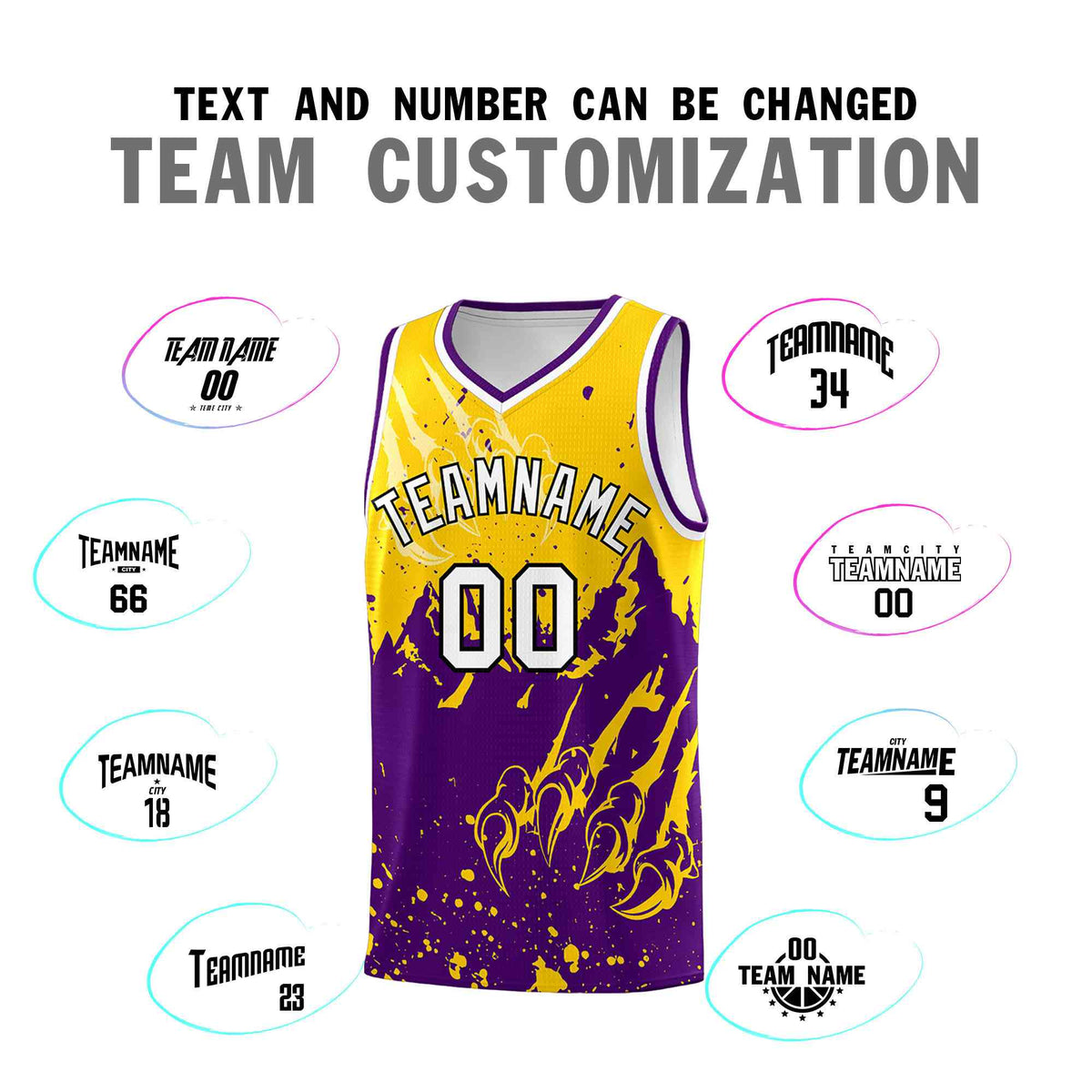 Custom Gold Purple Snow Mountain Beast Pattern Sports Uniform Basketball Jersey