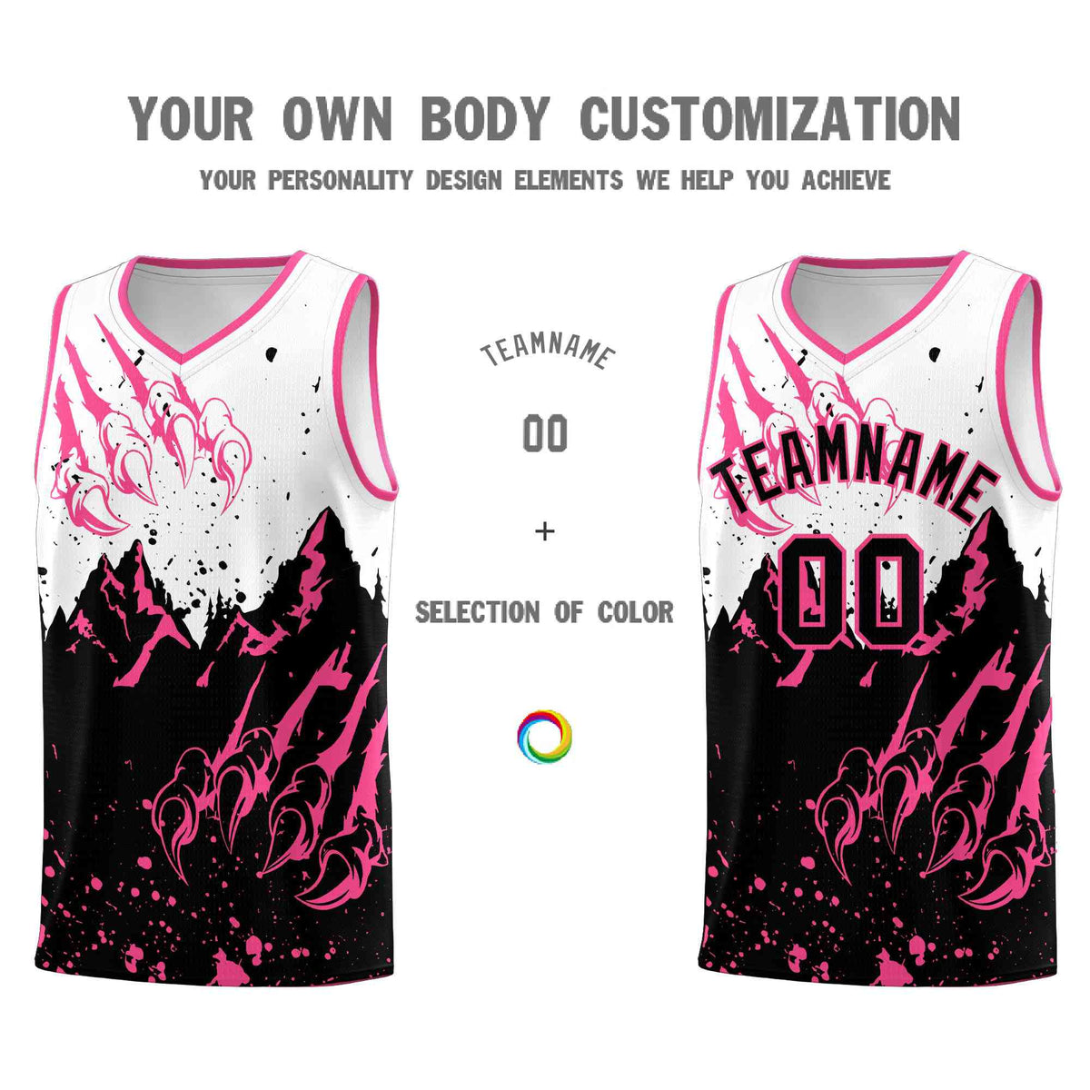 Custom White Pink Snow Mountain Beast Pattern Sports Uniform Basketball Jersey
