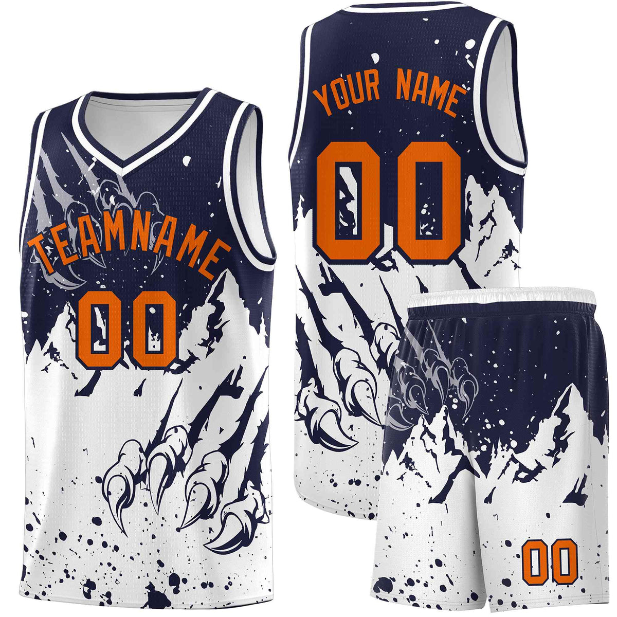 Custom Navy White Snow Mountain Beast Pattern Sports Uniform Basketball Jersey