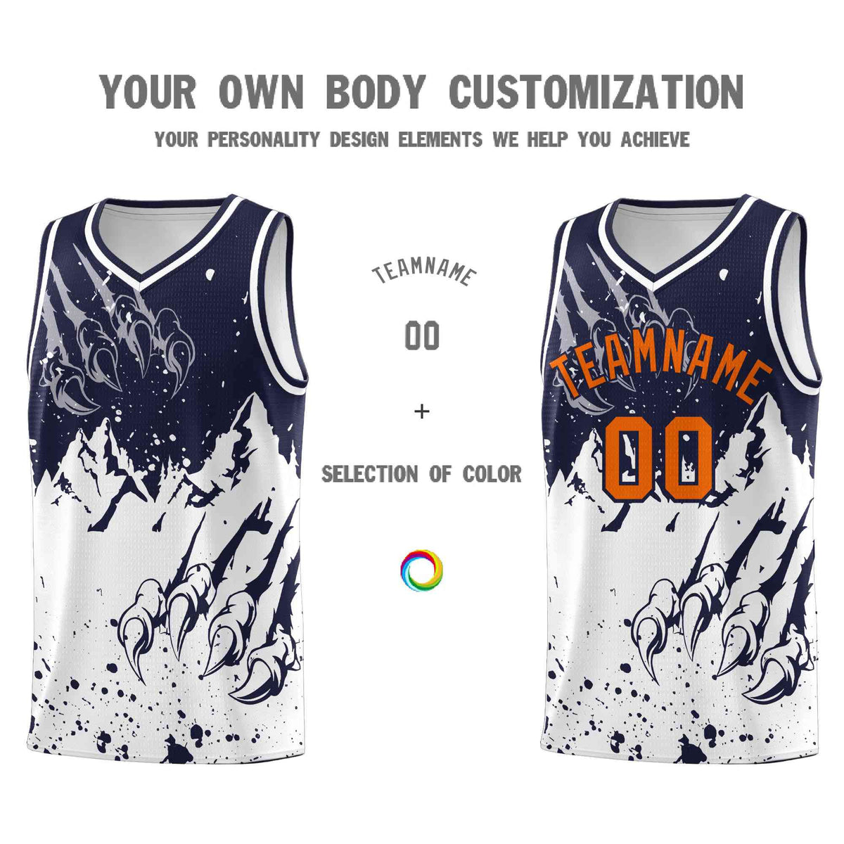 Custom Navy White Snow Mountain Beast Pattern Sports Uniform Basketball Jersey