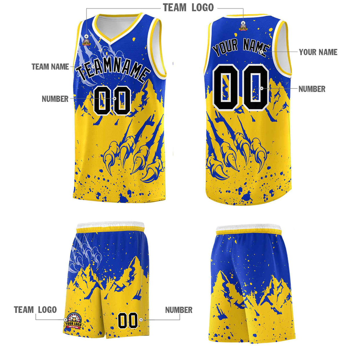 Custom Royal Gold Snow Mountain Beast Pattern Sports Uniform Basketball Jersey