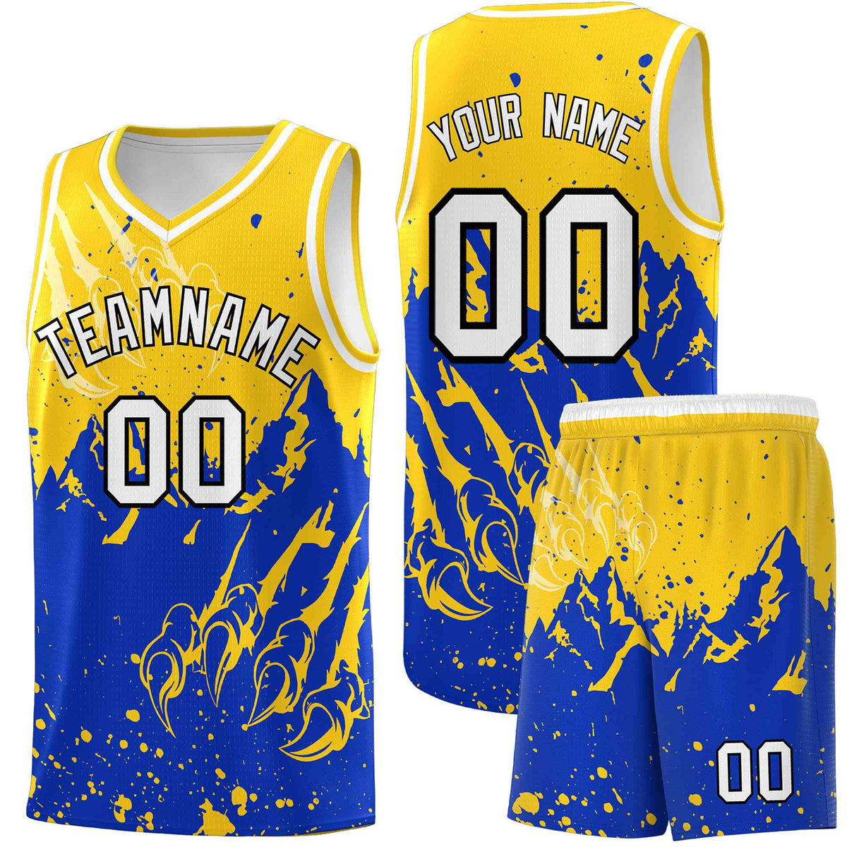 Custom Gold Royal Snow Mountain Beast Pattern Sports Uniform Basketball Jersey
