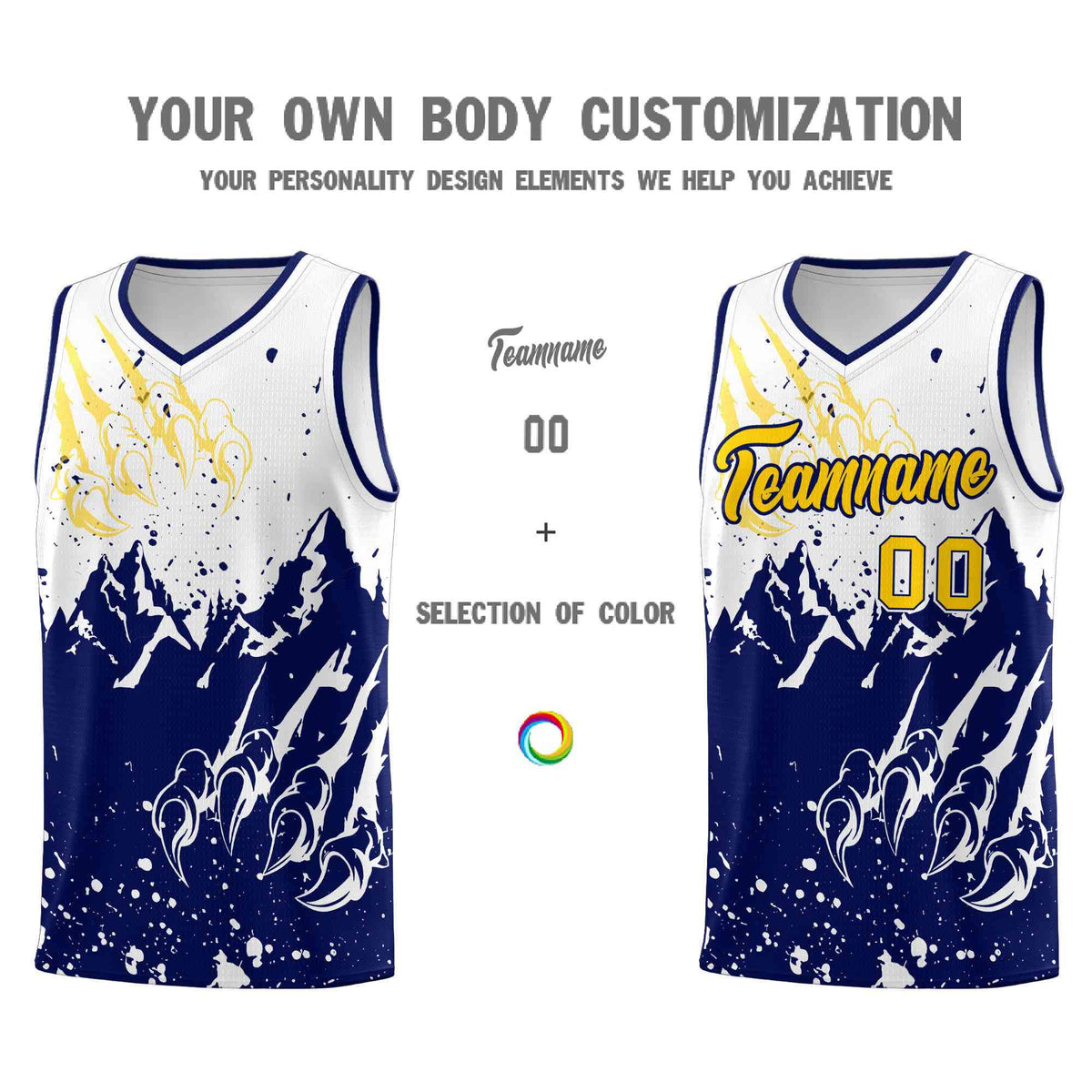 Custom White Navy Snow Mountain Beast Pattern Sports Uniform Basketball Jersey