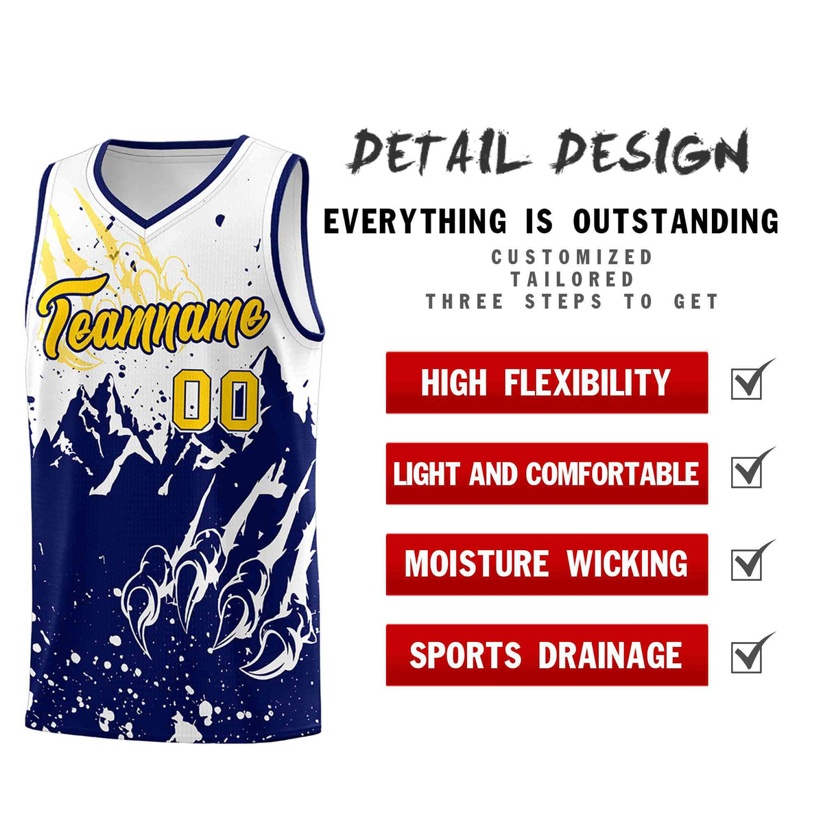 Custom White Navy Snow Mountain Beast Pattern Sports Uniform Basketball Jersey
