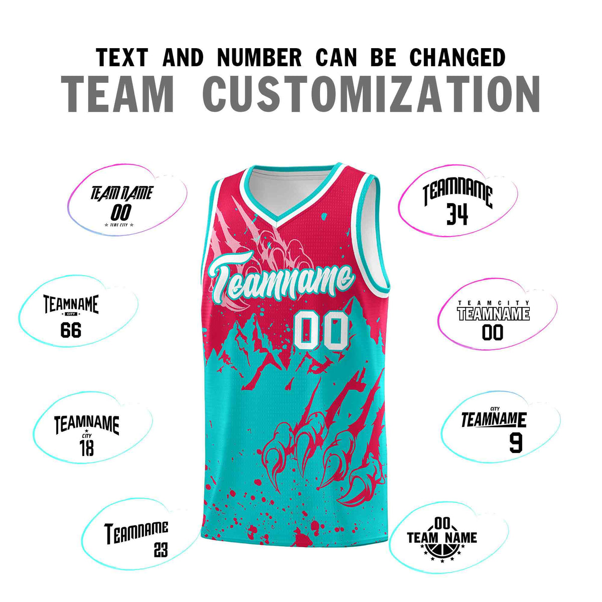 Custom Red Aqua Snow Mountain Beast Pattern Sports Uniform Basketball Jersey