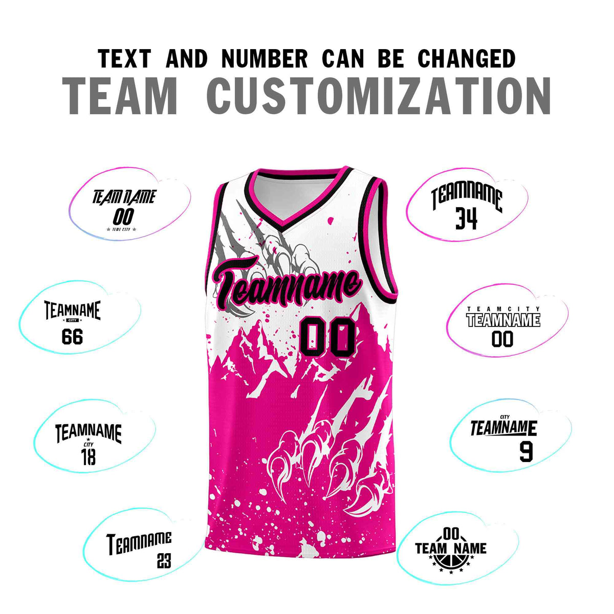 Custom White Pink Snow Mountain Beast Pattern Sports Uniform Basketball Jersey