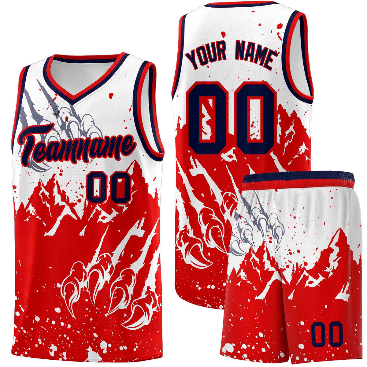 Custom White Red Snow Mountain Beast Pattern Sports Uniform Basketball Jersey