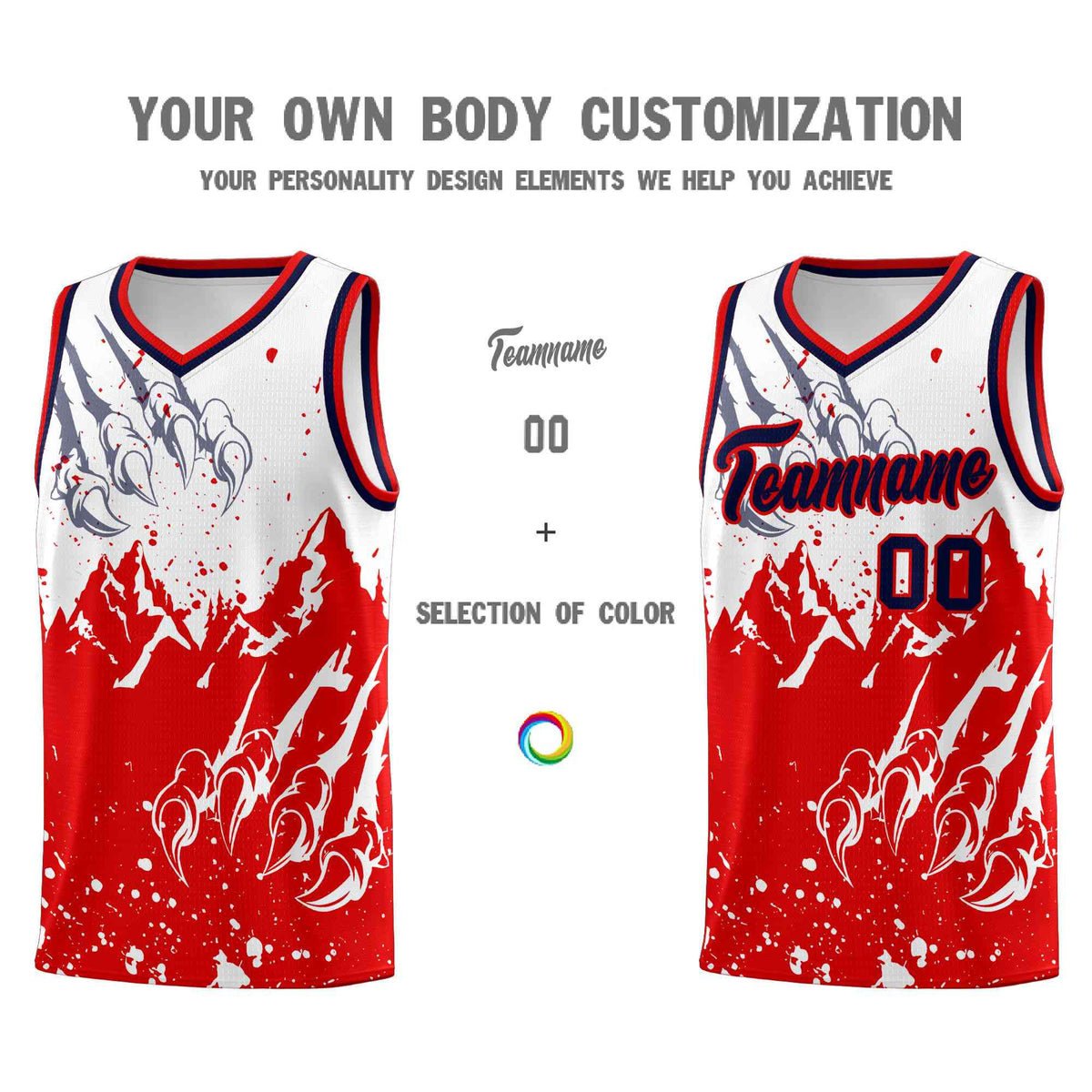 Custom White Red Snow Mountain Beast Pattern Sports Uniform Basketball Jersey