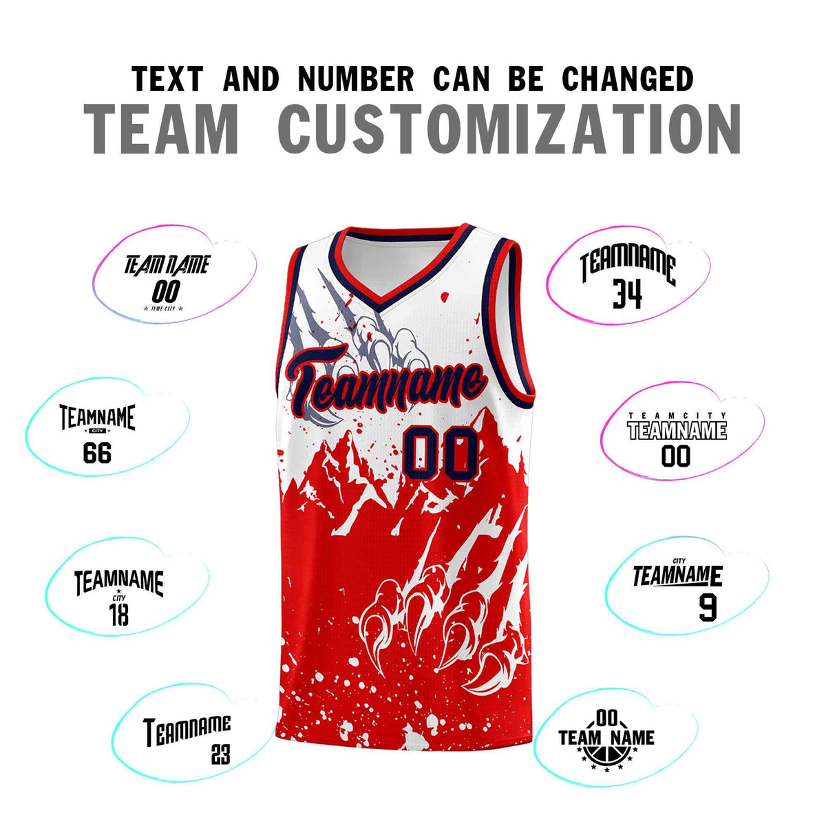 Custom White Red Snow Mountain Beast Pattern Sports Uniform Basketball Jersey