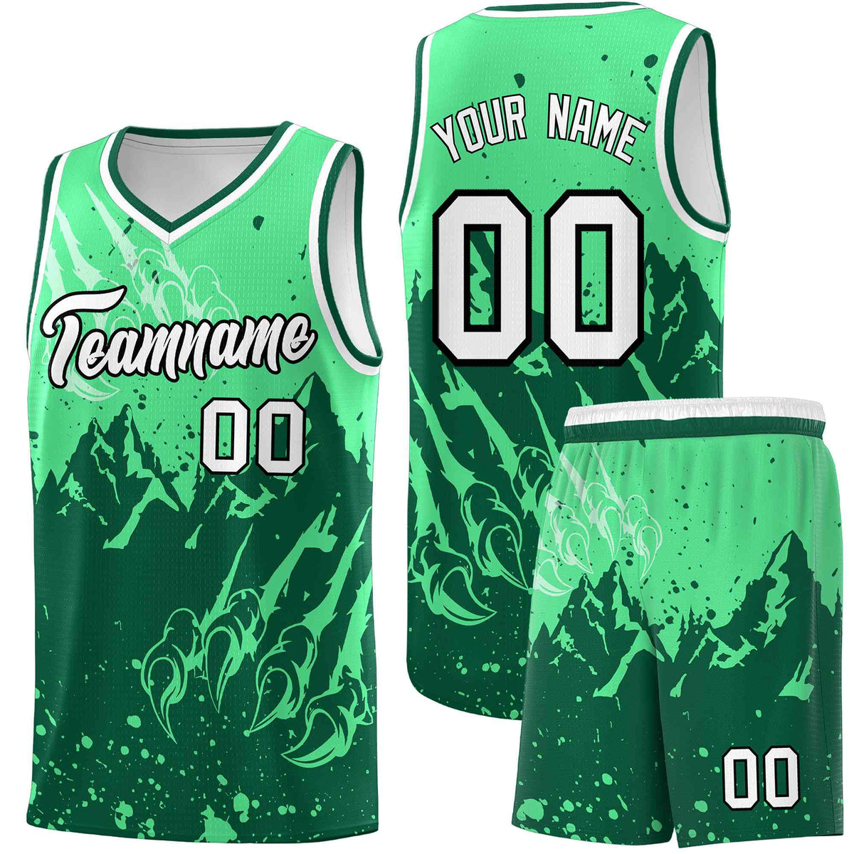 Custom Green Kelly Green Snow Mountain Beast Pattern Sports Uniform Basketball Jersey