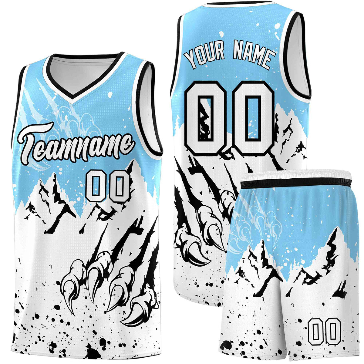 Custom Light Blue White Snow Mountain Beast Pattern Sports Uniform Basketball Jersey