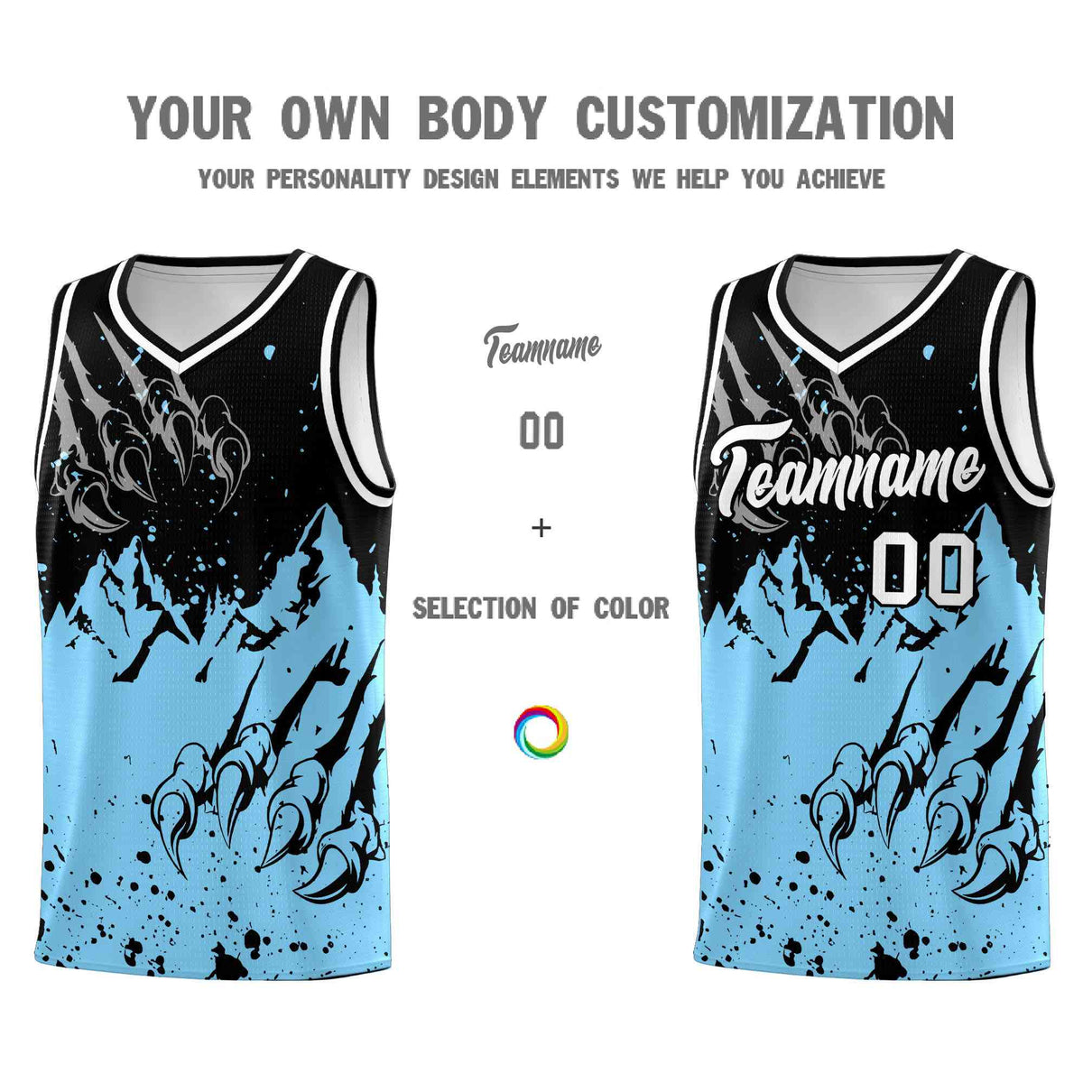 Custom Black Light Blue Snow Mountain Beast Pattern Sports Uniform Basketball Jersey