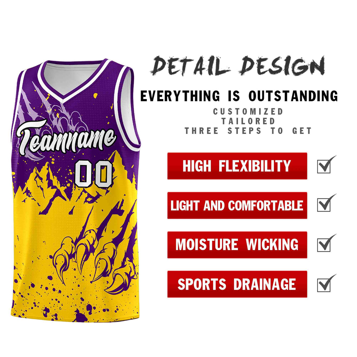 Custom Purple Gold Snow Mountain Beast Pattern Sports Uniform Basketball Jersey