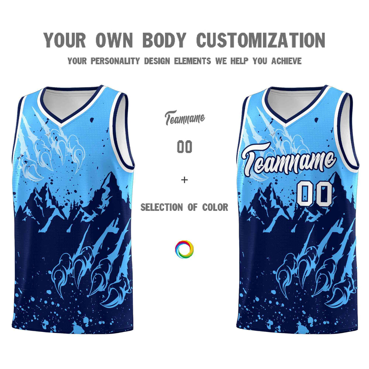 Custom Powder Blue Navy Snow Mountain Beast Pattern Sports Uniform Basketball Jersey