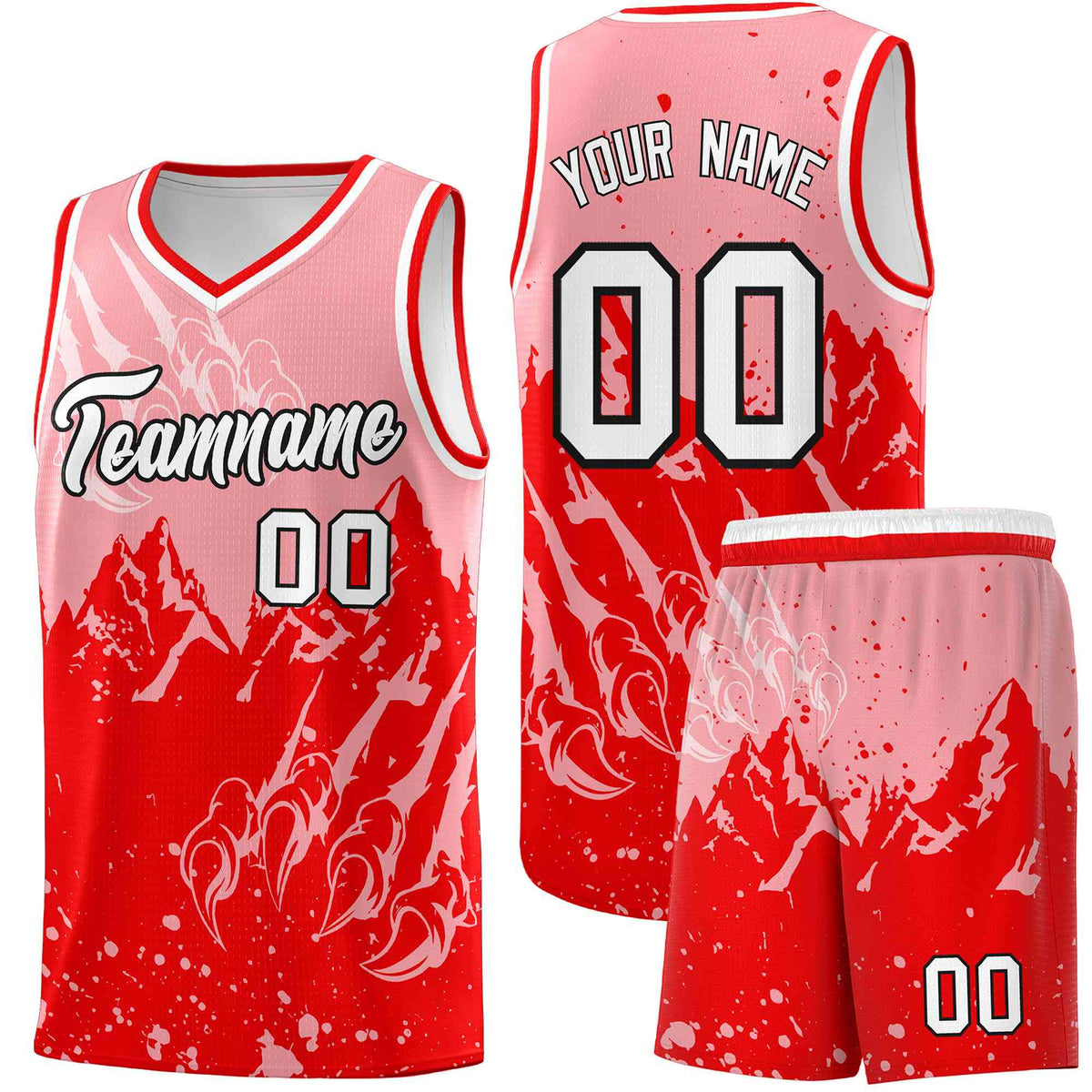 Custom Light Pink Light Red Snow Mountain Beast Pattern Sports Uniform Basketball Jersey