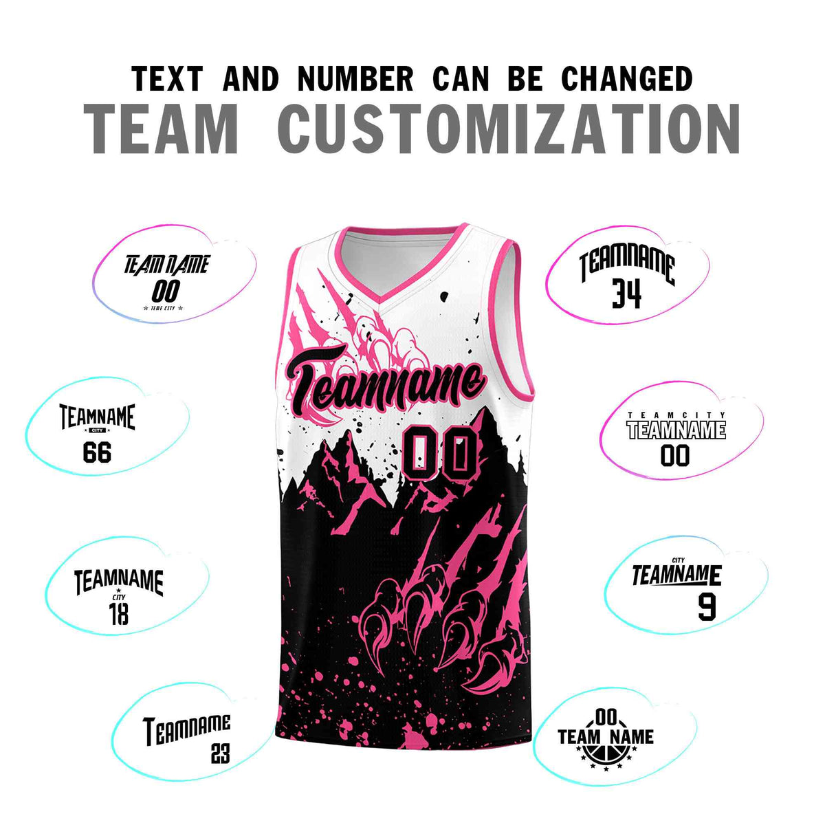 Custom White Pink Snow Mountain Beast Pattern Sports Uniform Basketball Jersey
