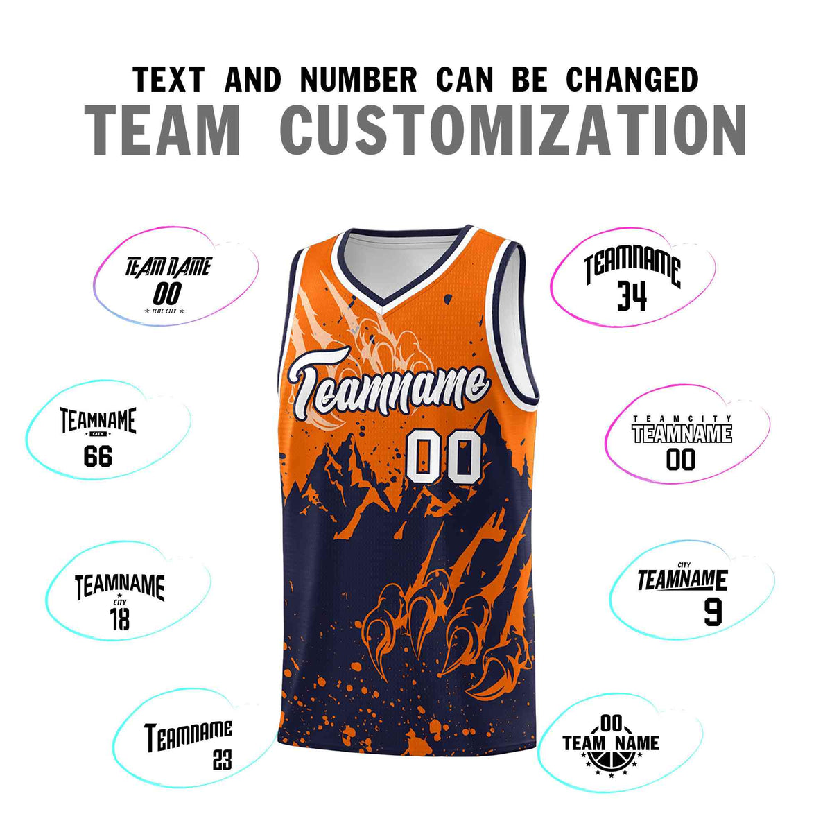 Custom Orange Navy Snow Mountain Beast Pattern Sports Uniform Basketball Jersey
