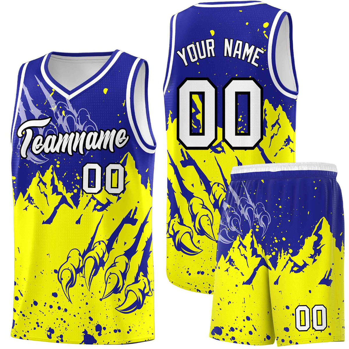 Custom Royal Fluorescent Yellow Snow Mountain Beast Pattern Sports Uniform Basketball Jersey