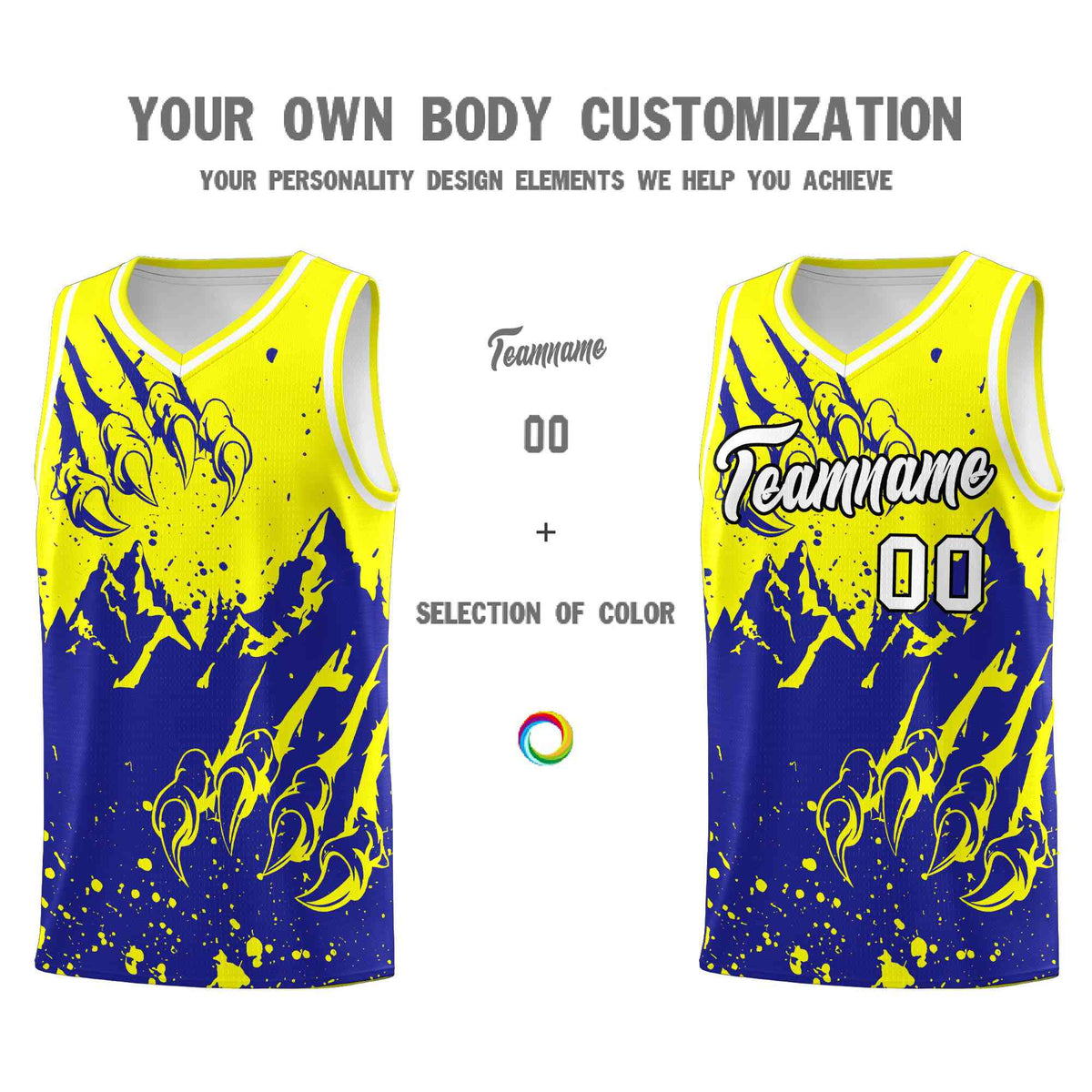 Custom Fluorescent Yellow Royal Snow Mountain Beast Pattern Sports Uniform Basketball Jersey
