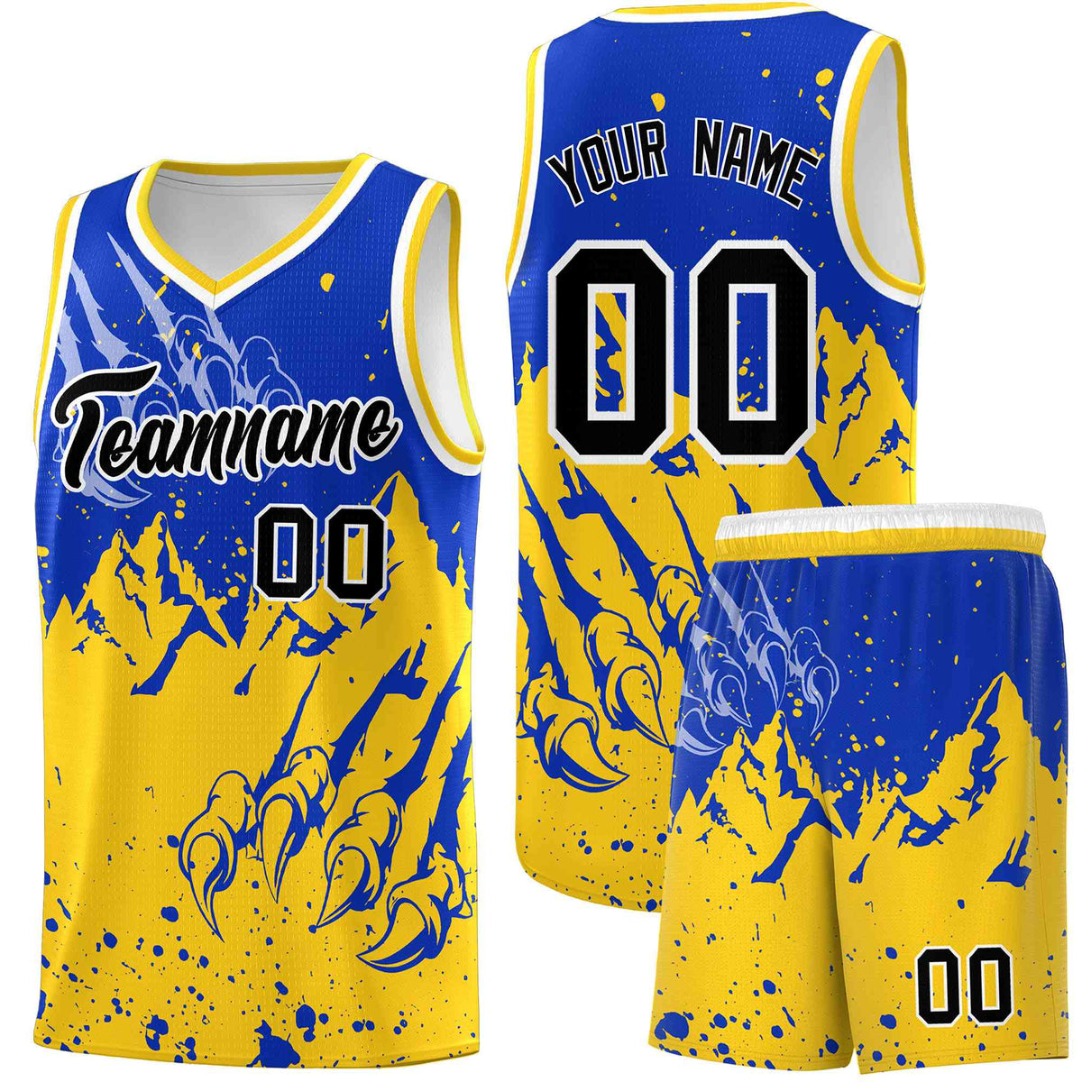 Custom Royal Gold Snow Mountain Beast Pattern Sports Uniform Basketball Jersey