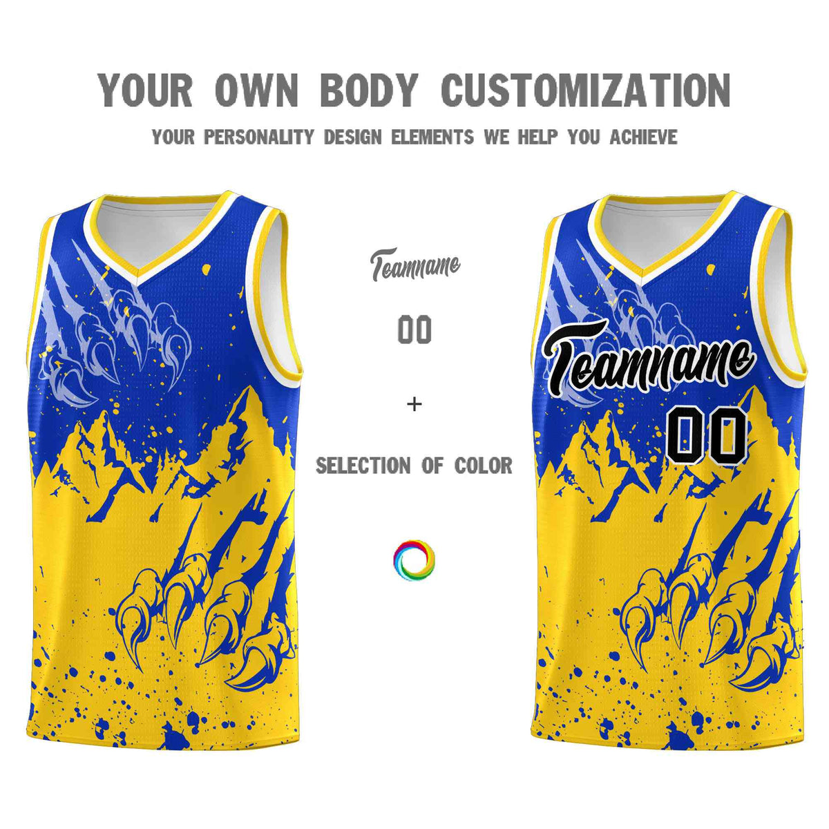 Custom Royal Gold Snow Mountain Beast Pattern Sports Uniform Basketball Jersey