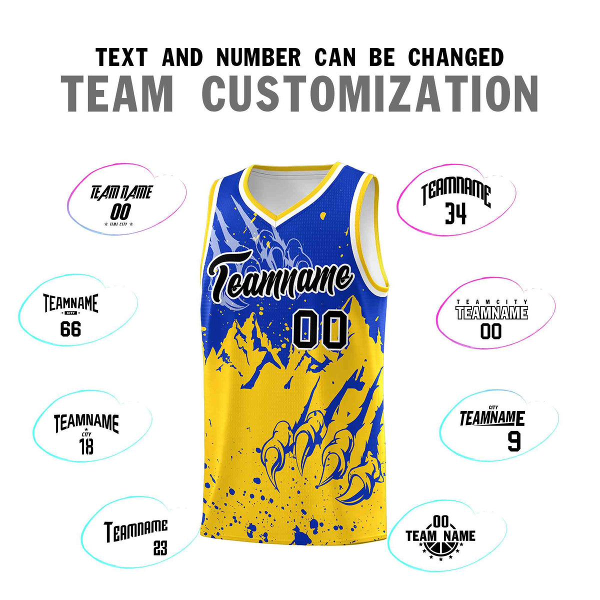 Custom Royal Gold Snow Mountain Beast Pattern Sports Uniform Basketball Jersey