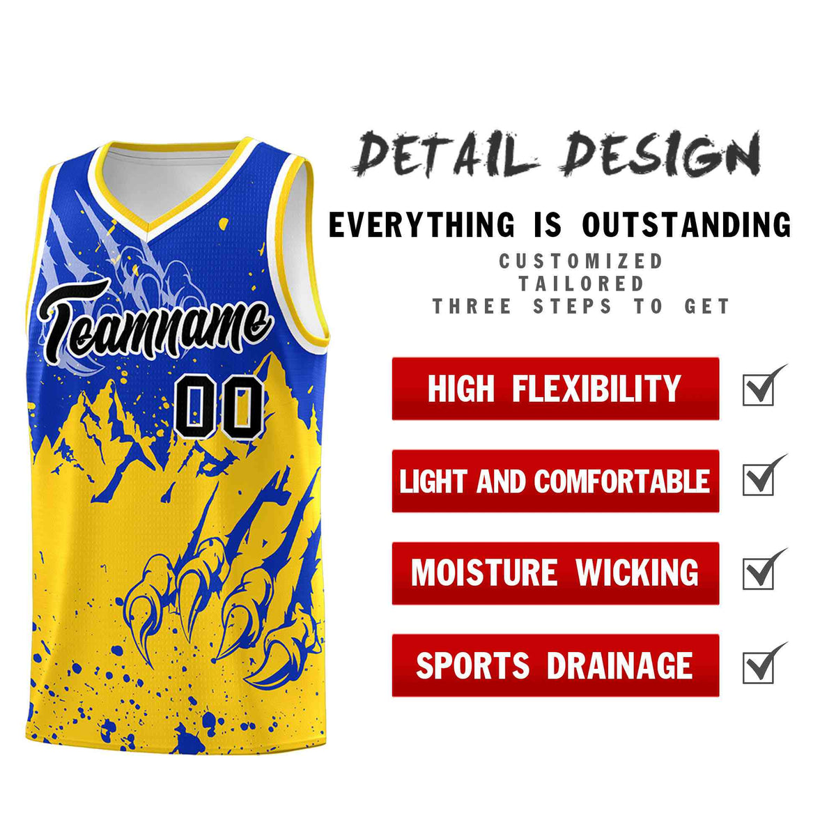Custom Royal Gold Snow Mountain Beast Pattern Sports Uniform Basketball Jersey