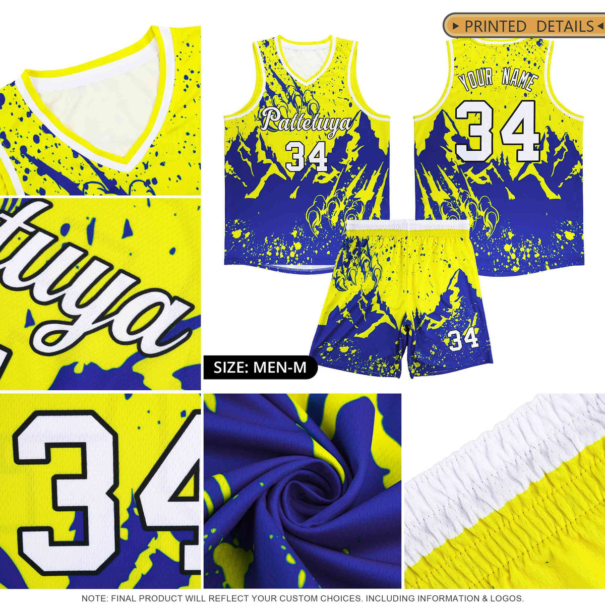 Custom Royal Sky Blue Snow Mountain Beast Pattern Sports Uniform Basketball Jersey