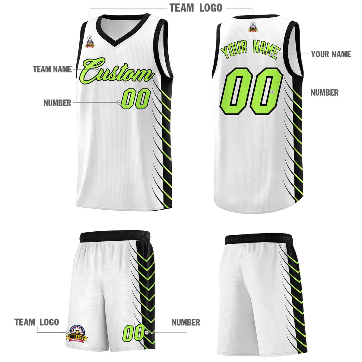 Custom White Black Personalized Side Symmetrical Line Pattern Sports Uniform Basketball Jersey