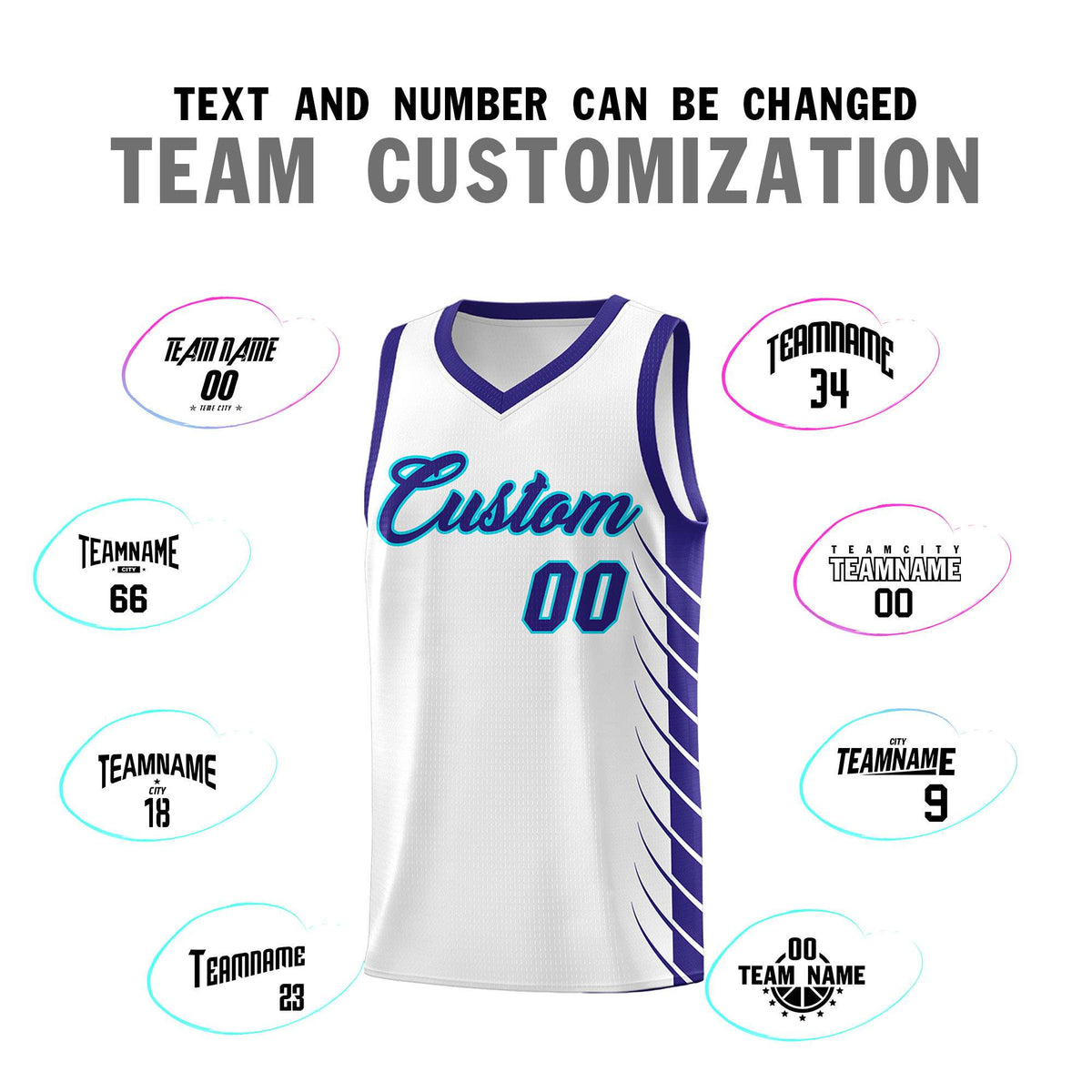 Custom White Royal Personalized Side Symmetrical Line Pattern Sports Uniform Basketball Jersey