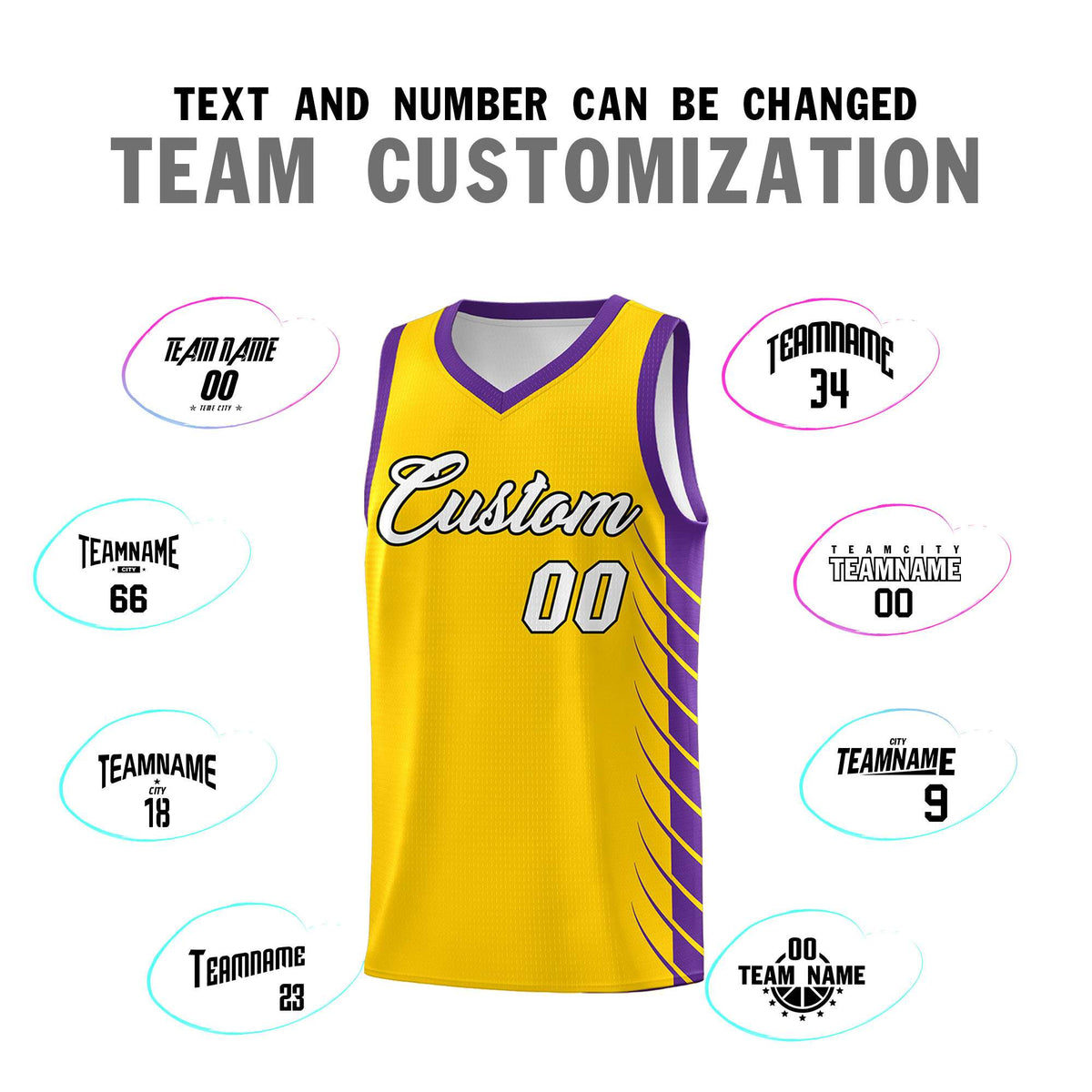 Custom Gold Purple Personalized Side Symmetrical Line Pattern Sports Uniform Basketball Jersey
