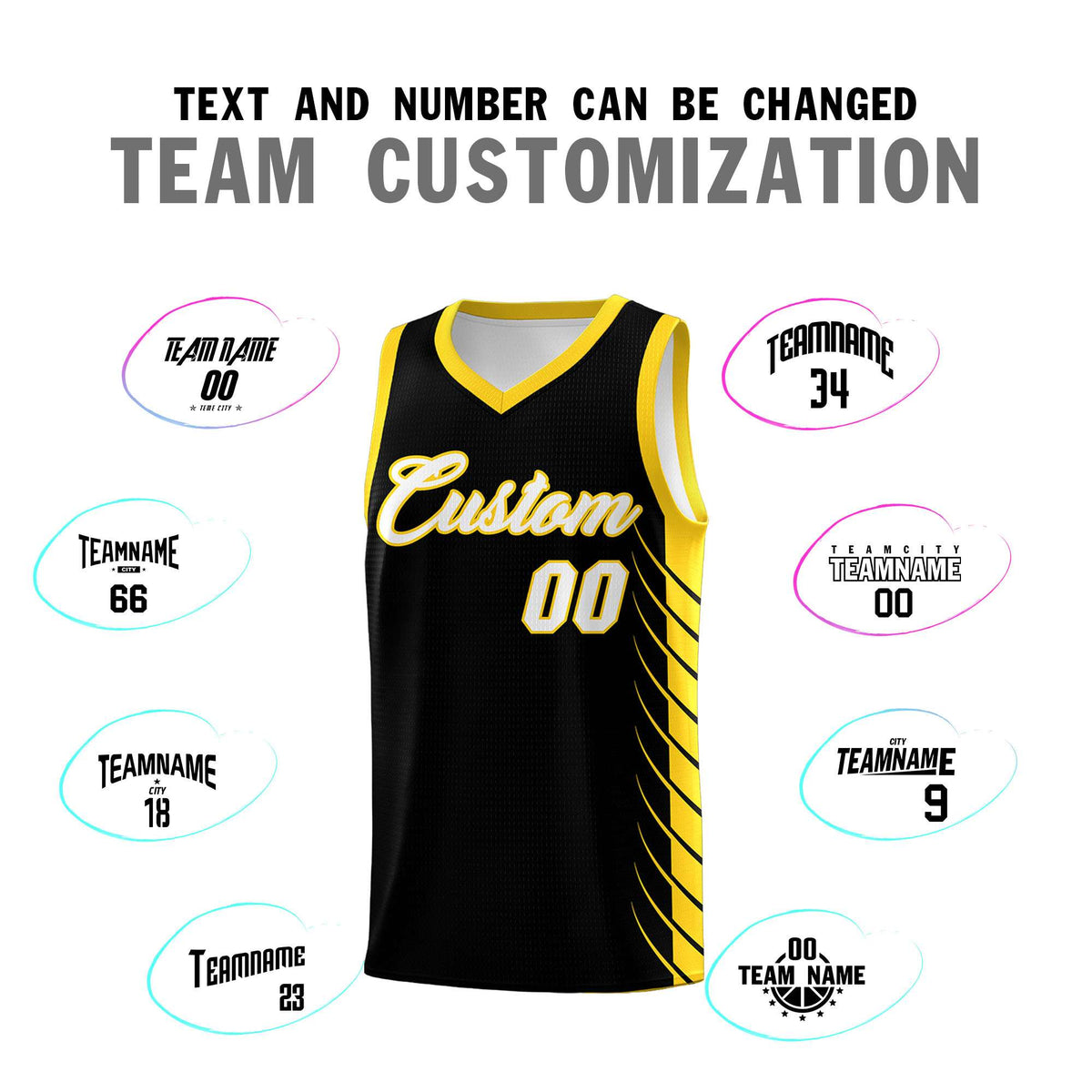 Custom Black Gold Personalized Side Symmetrical Line Pattern Sports Uniform Basketball Jersey