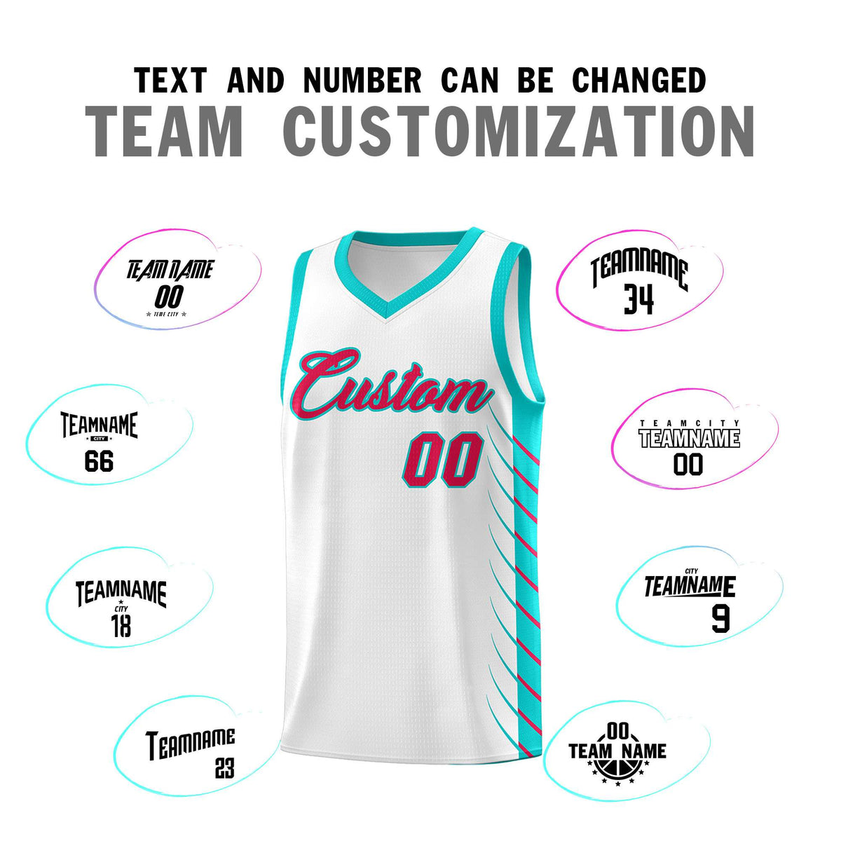 Custom White Aqua Personalized Side Symmetrical Line Pattern Sports Uniform Basketball Jersey