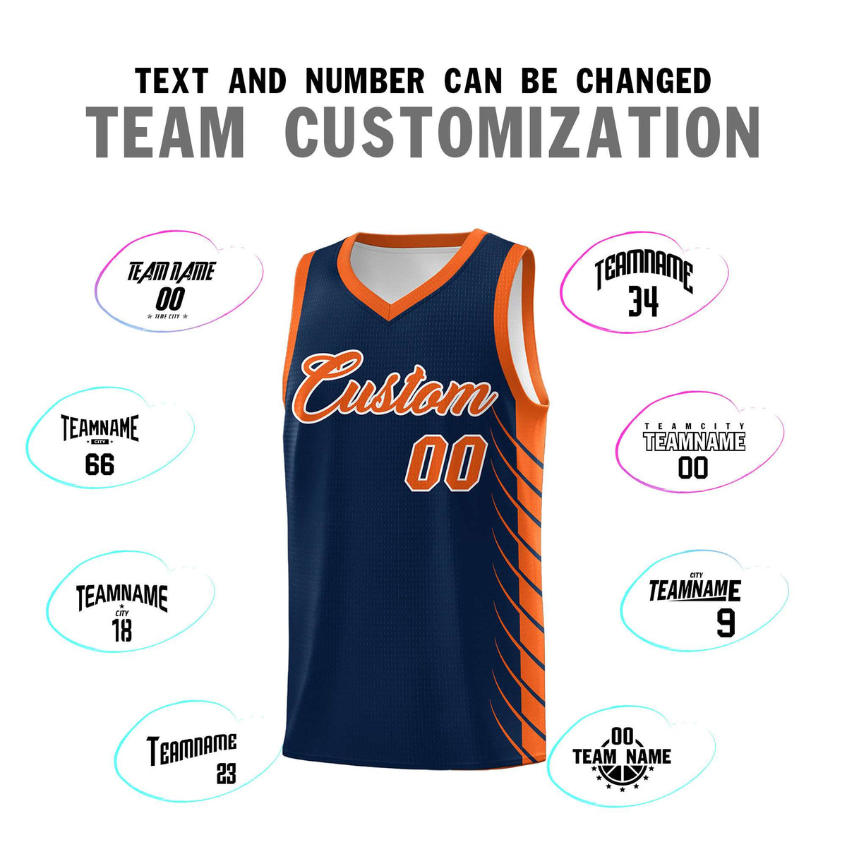 Custom Navy Orange Personalized Side Symmetrical Line Pattern Sports Uniform Basketball Jersey