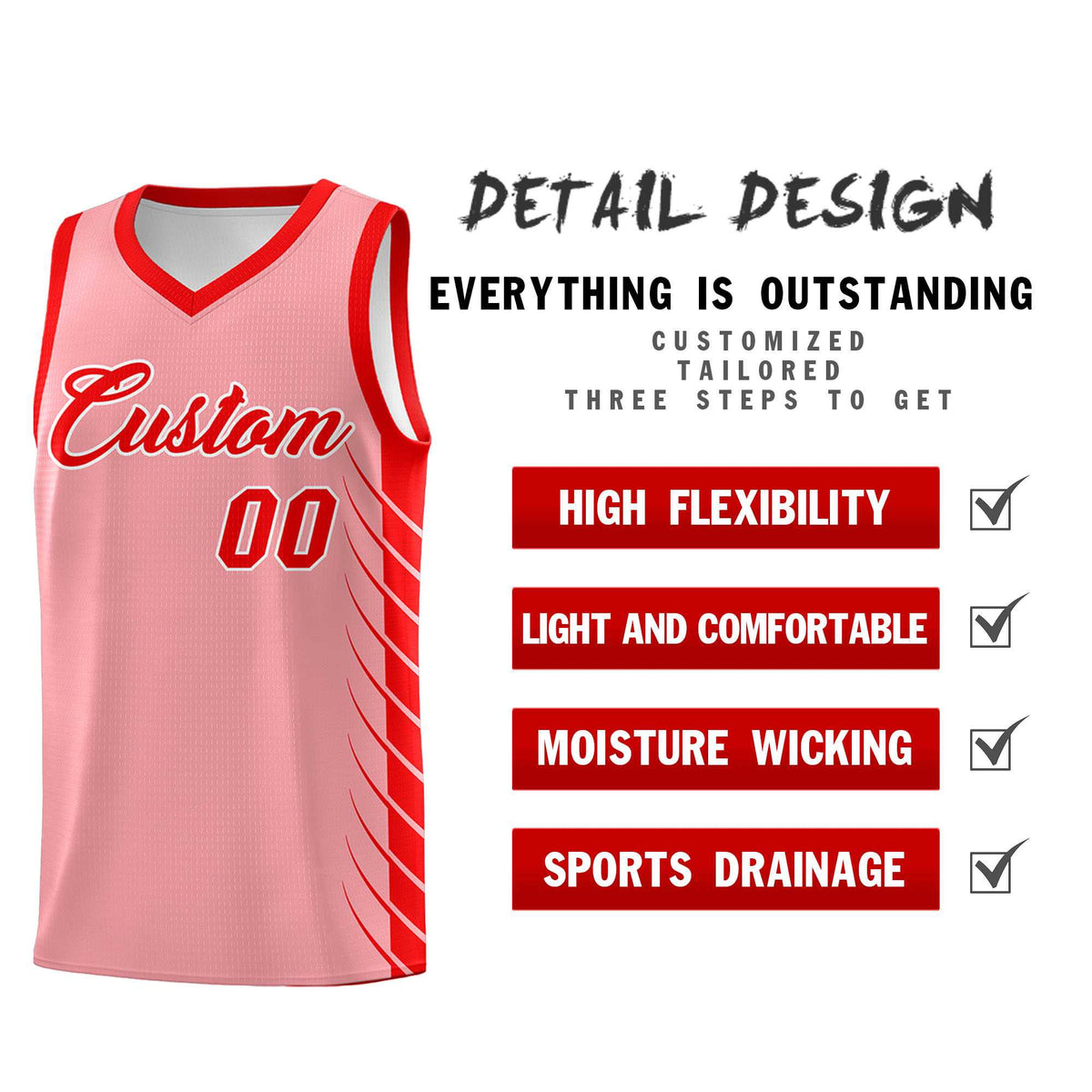 Custom Light Pink Light Red Personalized Side Symmetrical Line Pattern Sports Uniform Basketball Jersey