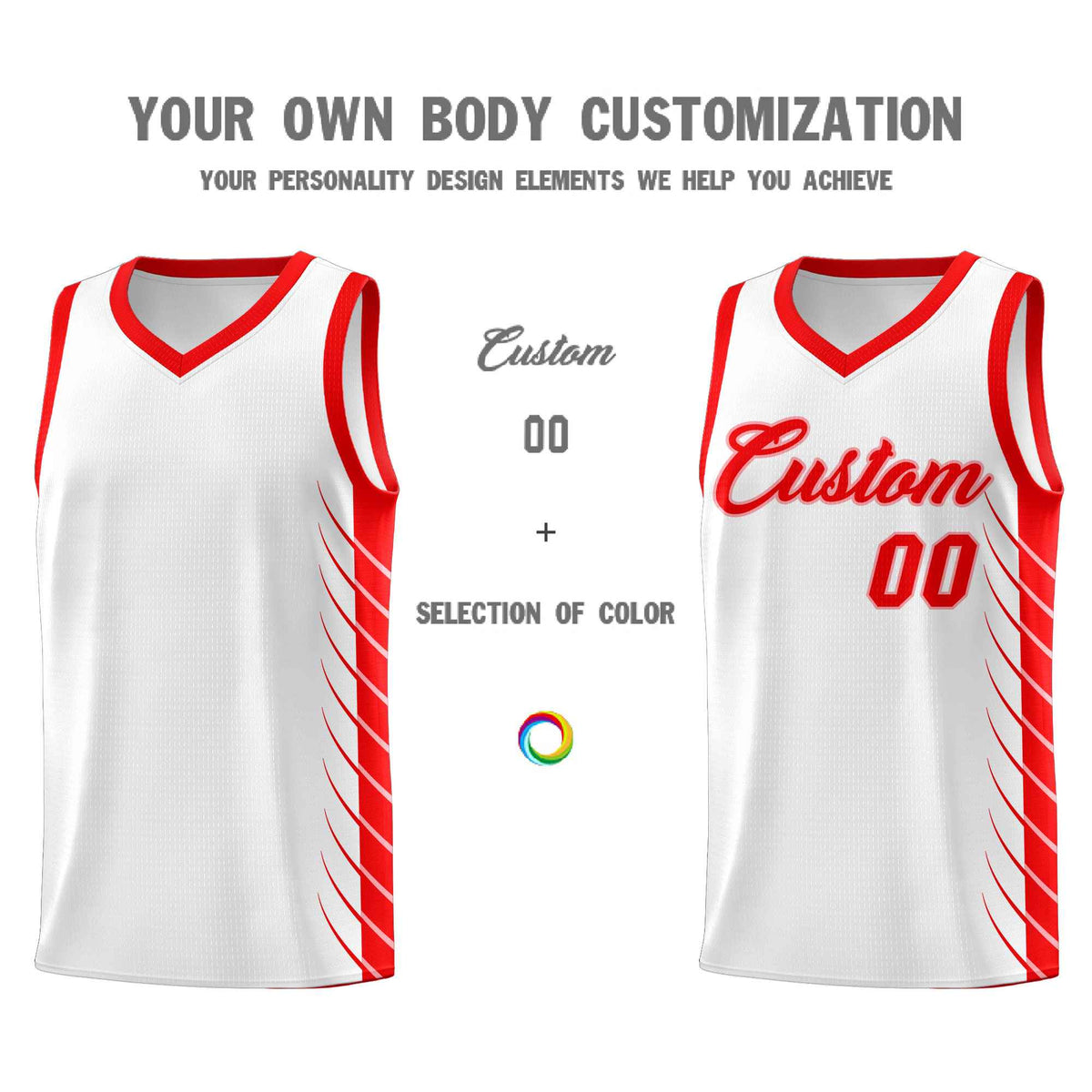 Custom White Light Red Personalized Side Symmetrical Line Pattern Sports Uniform Basketball Jersey