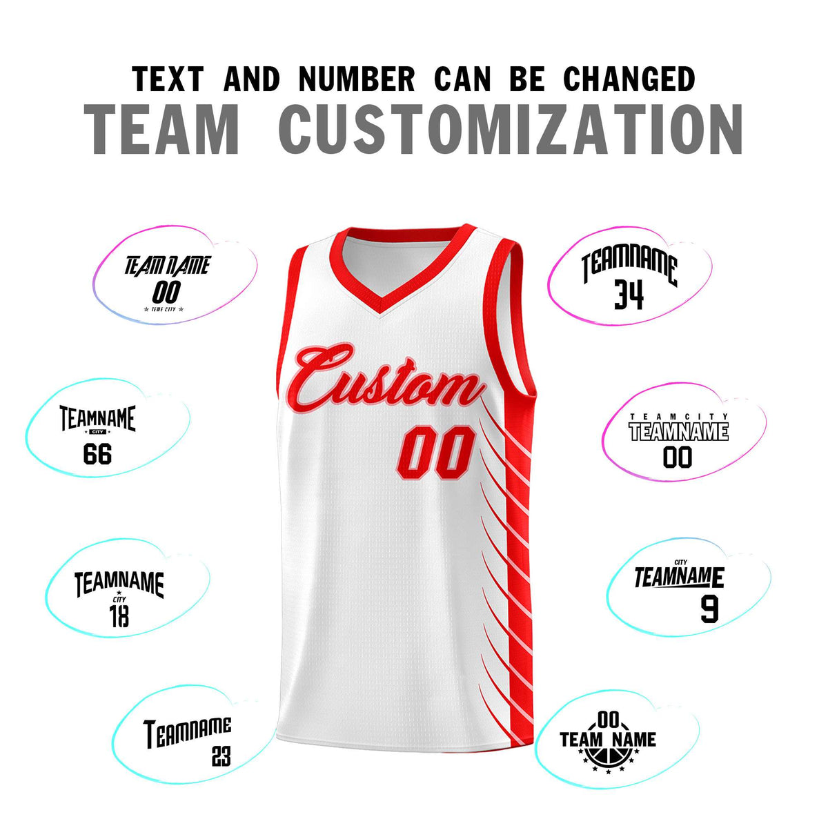 Custom White Light Red Personalized Side Symmetrical Line Pattern Sports Uniform Basketball Jersey