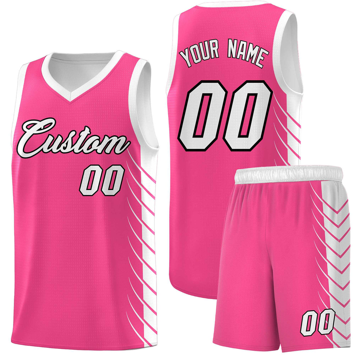 Custom Pink White Personalized Side Symmetrical Line Pattern Sports Uniform Basketball Jersey