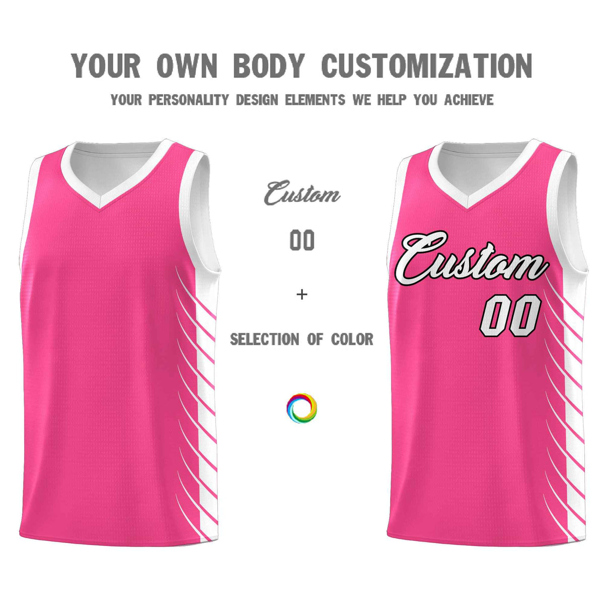 Custom Pink White Personalized Side Symmetrical Line Pattern Sports Uniform Basketball Jersey