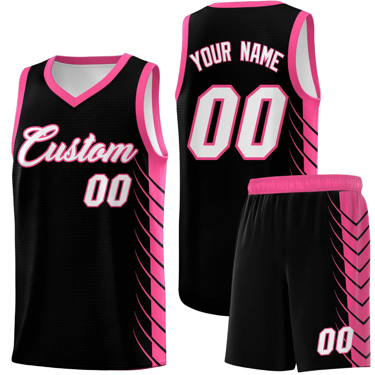 Custom Black Pink Personalized Side Symmetrical Line Pattern Sports Uniform Basketball Jersey