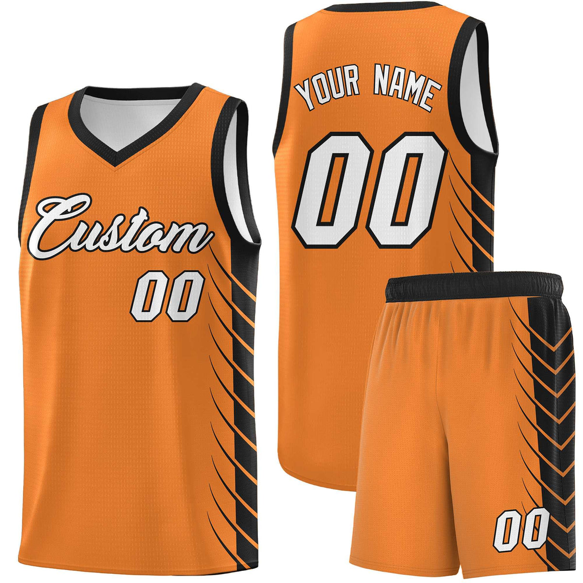 Custom Gold Orange Black Personalized Side Symmetrical Line Pattern Sports Uniform Basketball Jersey