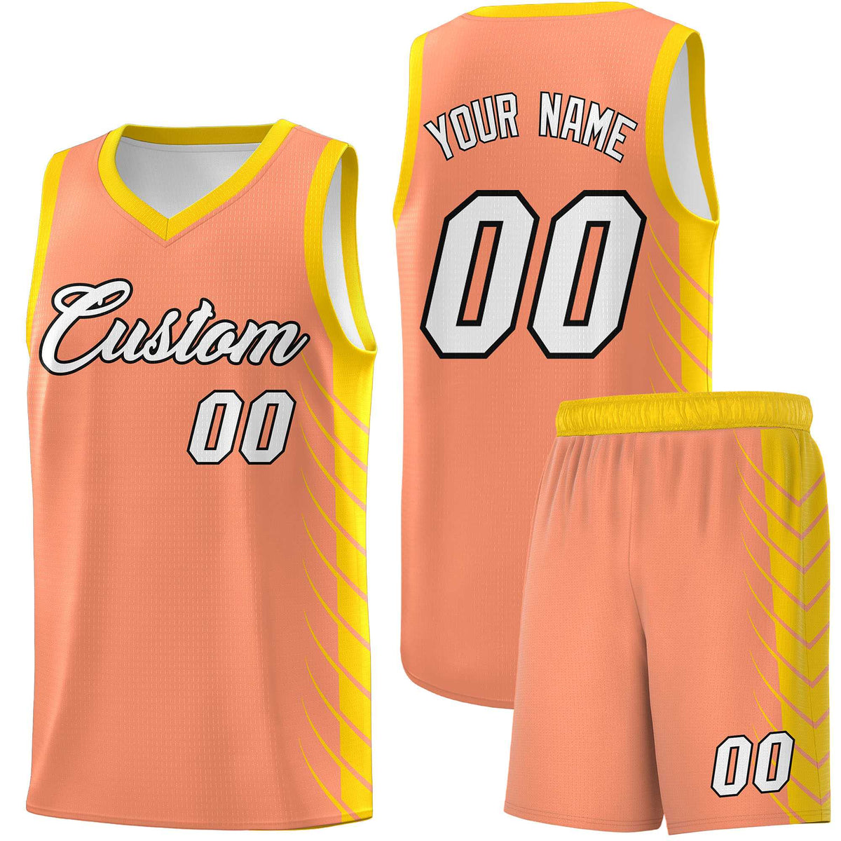 Custom Light Orange Gold Personalized Side Symmetrical Line Pattern Sports Uniform Basketball Jersey