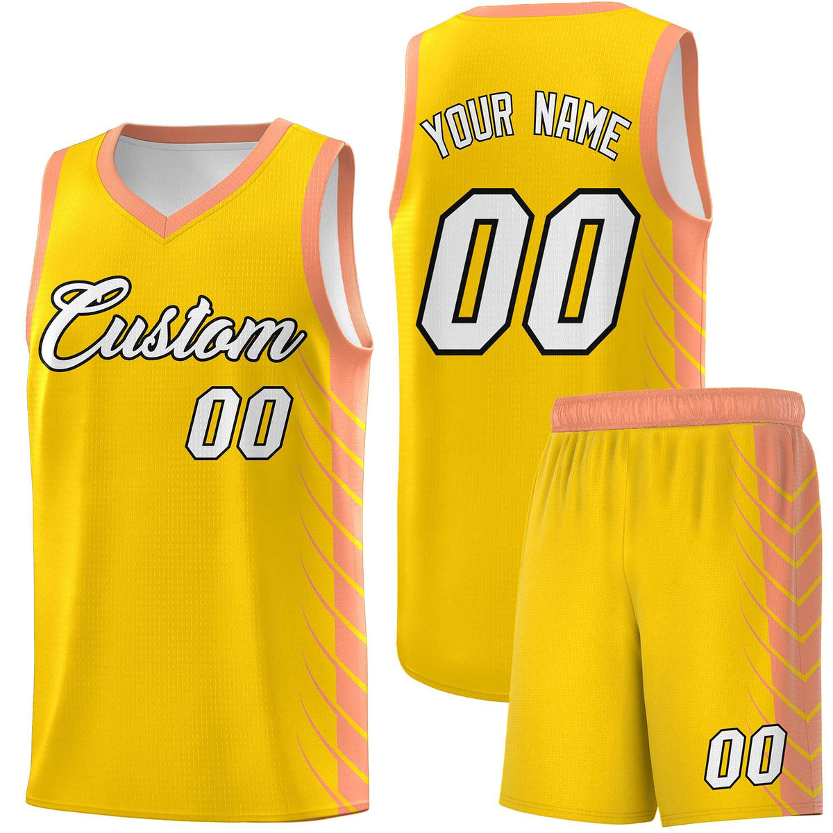 Custom Gold Light Orange Personalized Side Symmetrical Line Pattern Sports Uniform Basketball Jersey