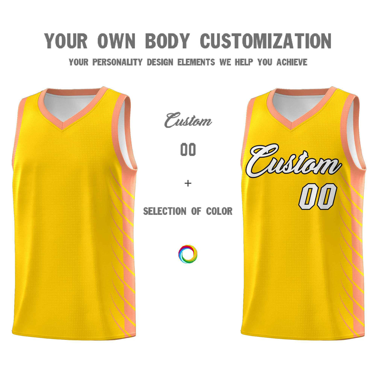 Custom Gold Light Orange Personalized Side Symmetrical Line Pattern Sports Uniform Basketball Jersey