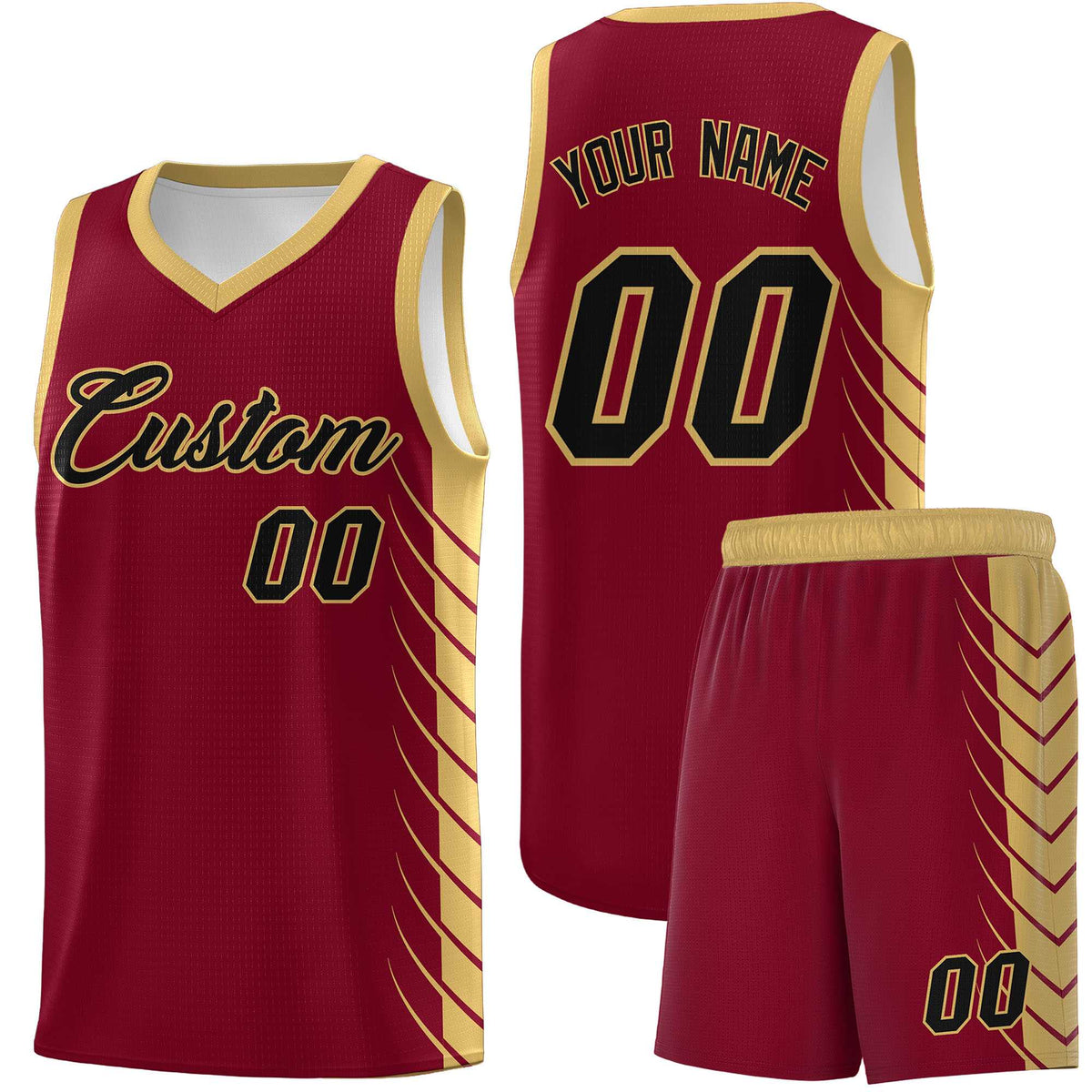 Custom Crimson Old Gold Personalized Side Symmetrical Line Pattern Sports Uniform Basketball Jersey